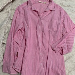 Pink and white button up work top